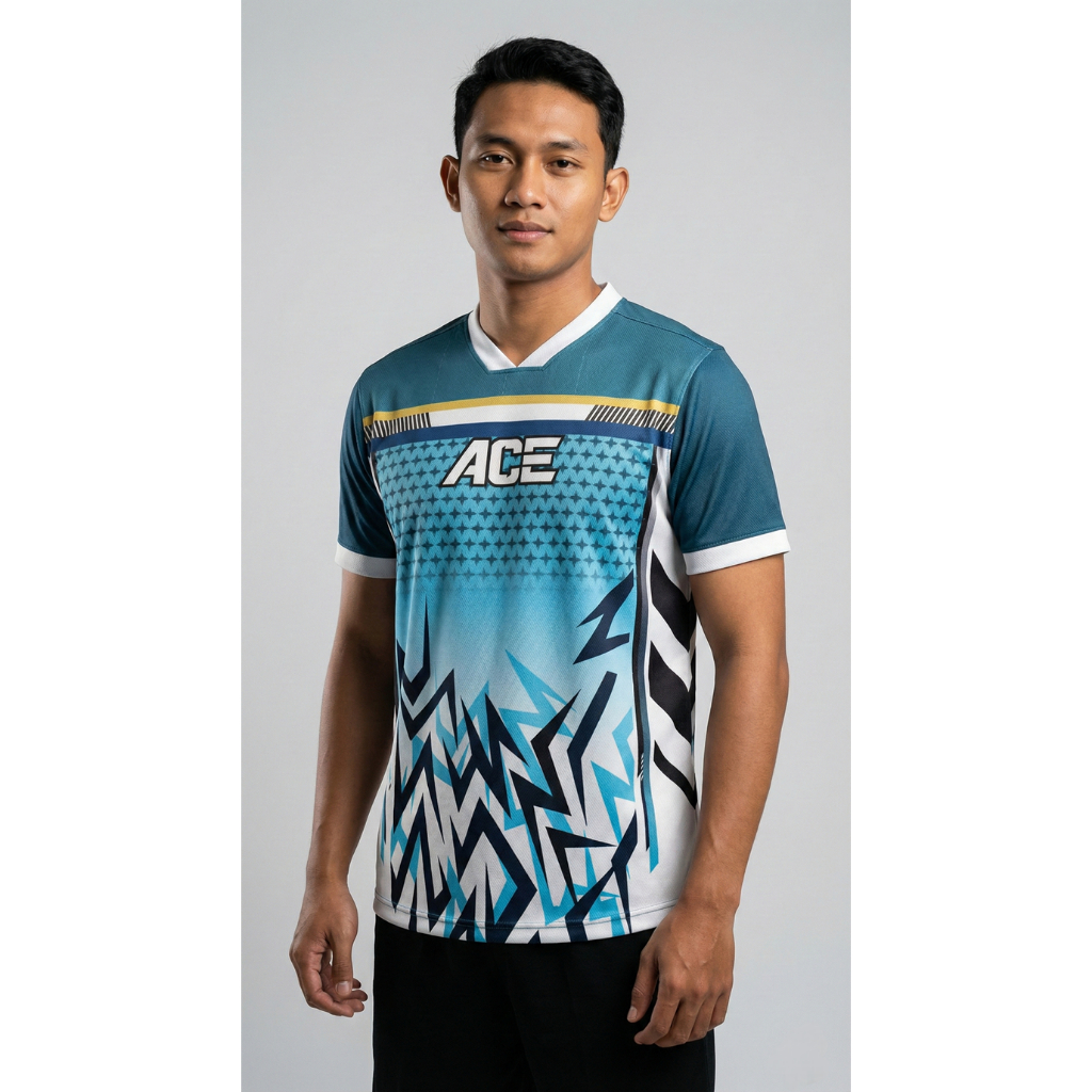 Jersey Voli Tim Pria Full Printing Biru Tosca Motif Zigzag GeometrisJersey Voli Tim Pria Full Printi