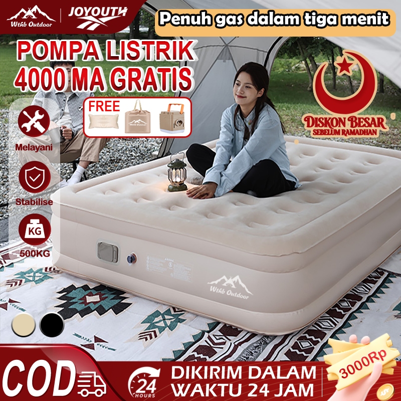 JOY kasur angin pompa otomatis outdoor Kasur pompa lipat kasur tiup Queen kasur angin camping perjal