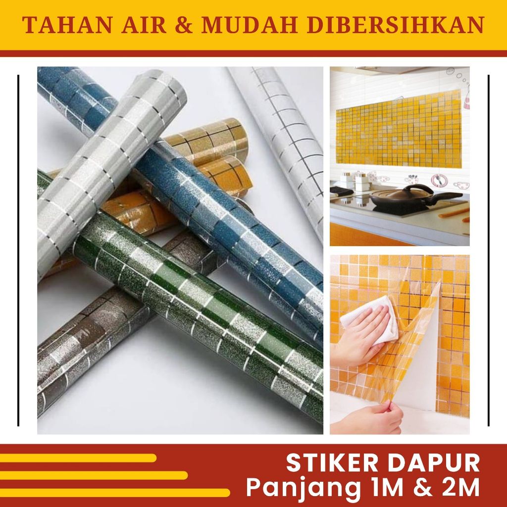 Wallpaper Sticker Dinding Dapur Stiker Kompor Dapur Motif Kotak Anti Minyak Tahan Panas Tahan Air