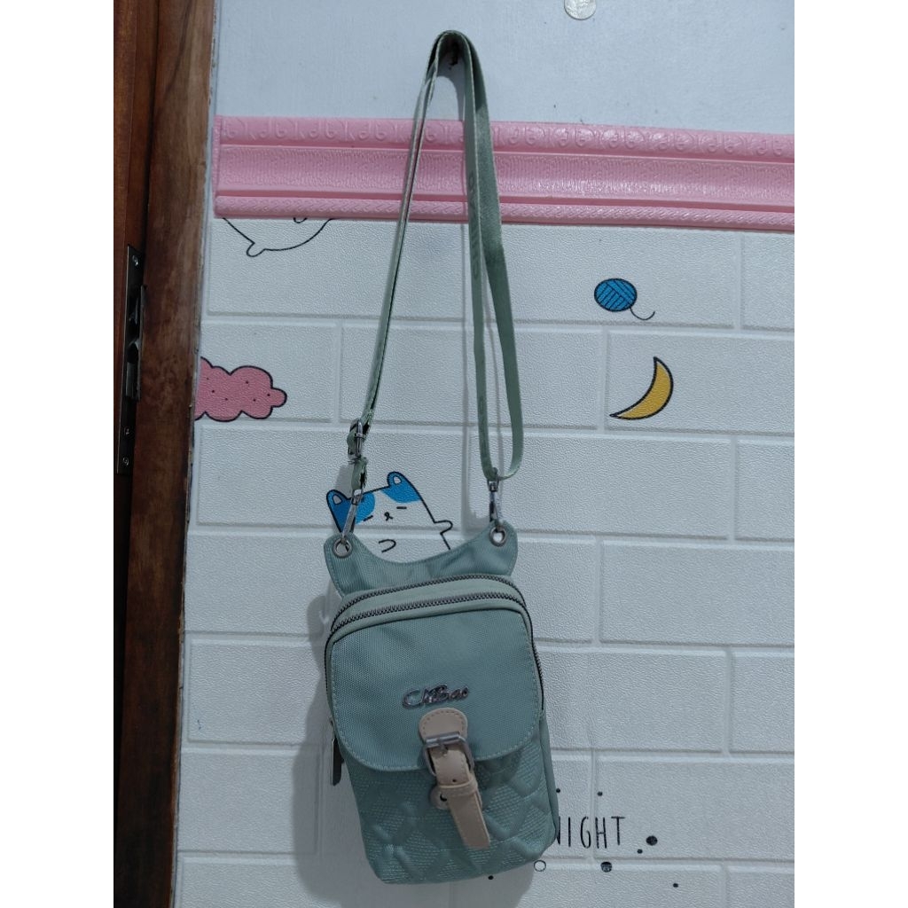 preloved tas 2 resleting mrek chibao mulus bagus warna toska