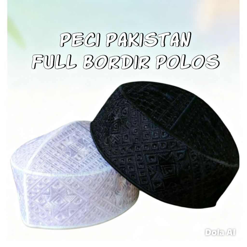 songkok peci Pakistan SUPER PRIMER MOTIF POLOS WARNA PUTIH DAN HITAM Pakistan original import asli, 