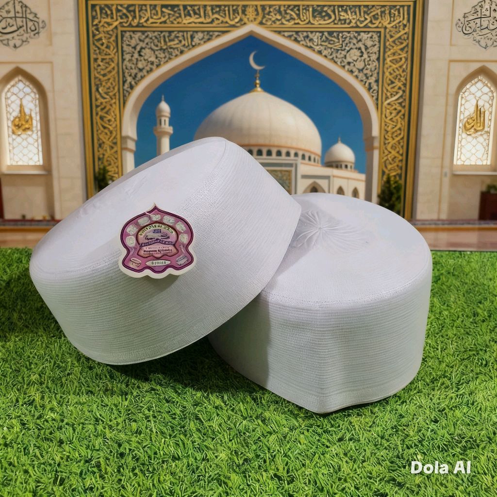 peci Bangladesh cap al-Faruq/al-Fahim TANPA LUBANG ORIGINAL, putih polos, oleh-oleh haji dan umrah