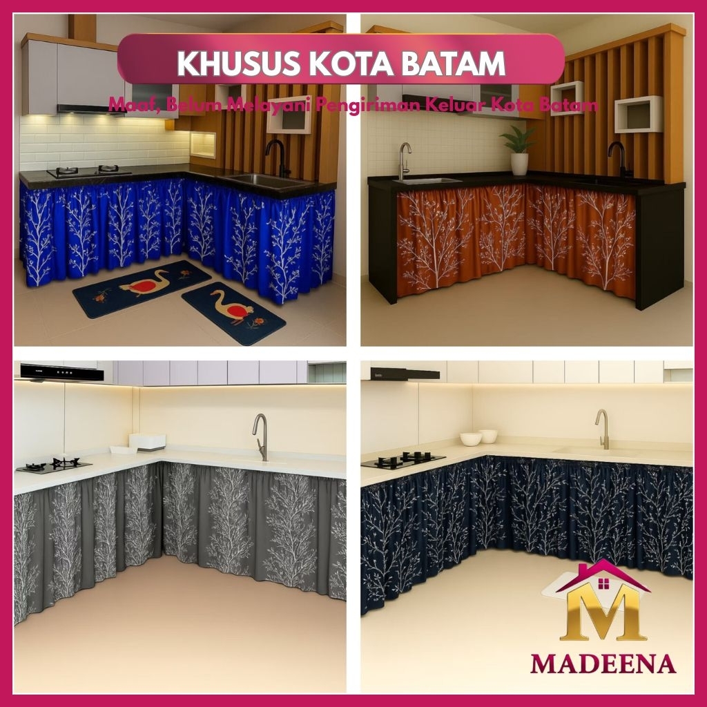 [BISA INSTANT] Gorden Kolong Dapur Minimalis Estetik Bonus Tali Motif Daun Carang- Tirai Dapur Serba