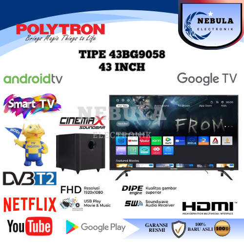 POLYTRON ANDROID TV 43 INCH GOOGLE TV SOUND BAR/TV ANDROID 43 INCH POLYTRON SOUND BAR SMART ANDROID 
