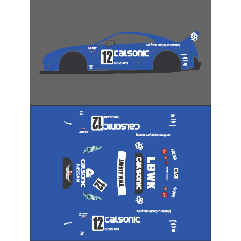 [WHITE TONER] Decal Hotwheels NISSAN R35 LBWK CALSONIC