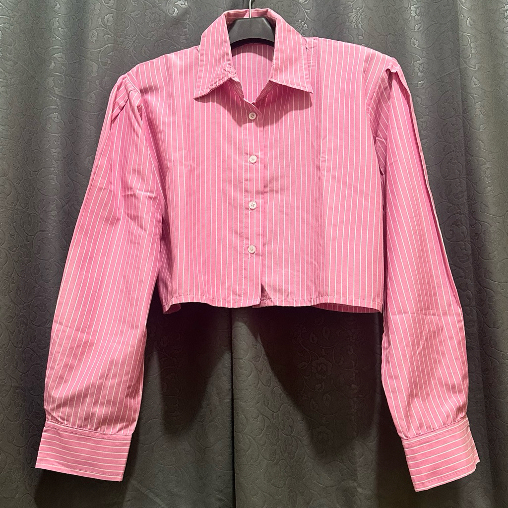 [Preloved] Kemeja Pink Salur Crop