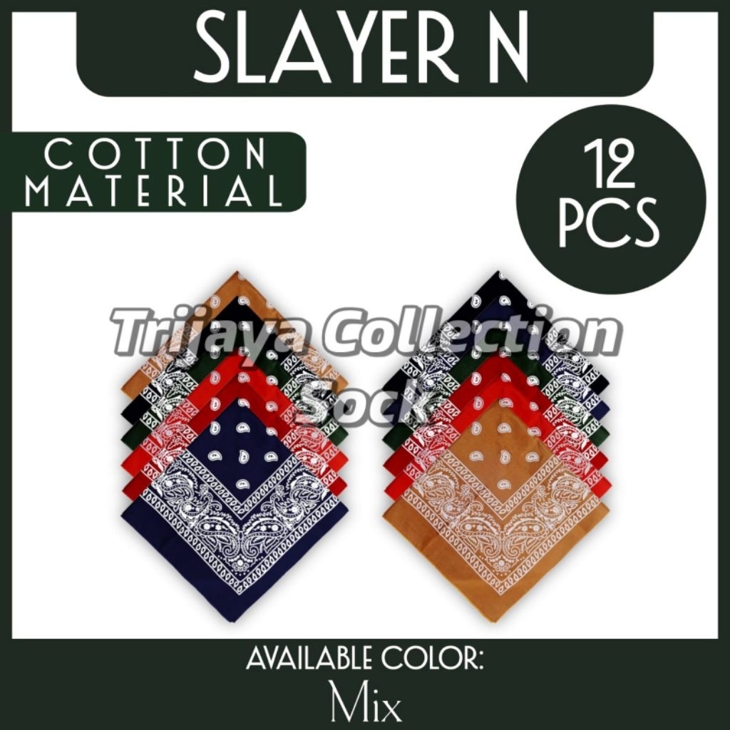 (Grosir) 1 Lusin Bandana Slayer Motif Retro Ukuran 55x55cm