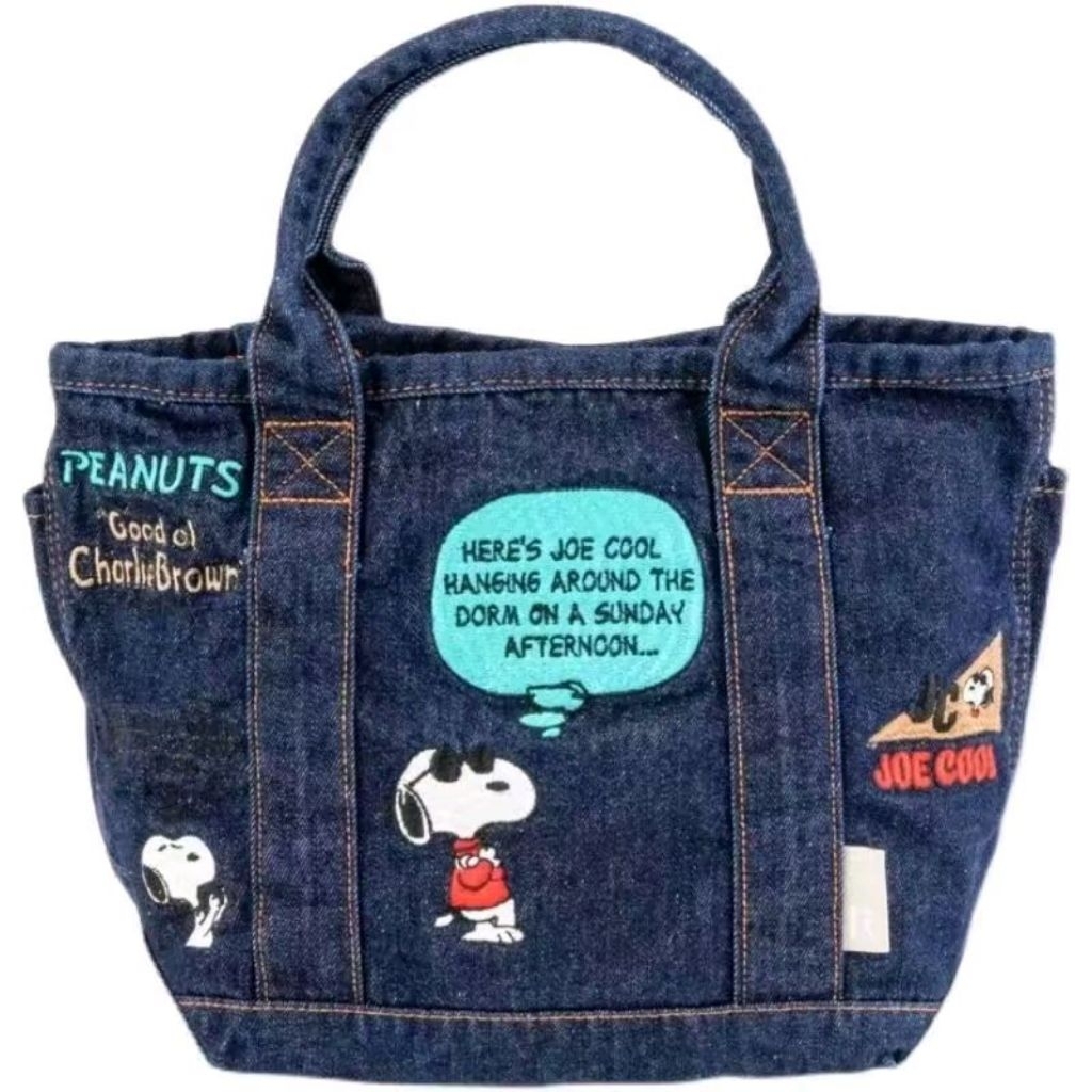 Snoopy Peanuts Denim Handbag Tas Jeans Peanuts Rootote JPN Snoopy Surf Life Ready New