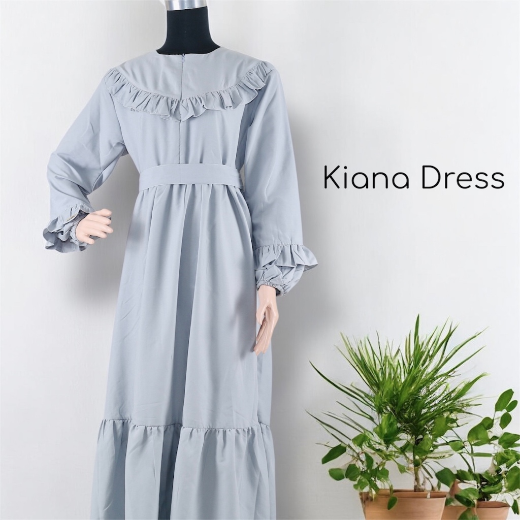 Kiana Dress Ruffle Gamis Korea Style Siera Fashion - Dress Muslimah Cantik Kerah Ruffle