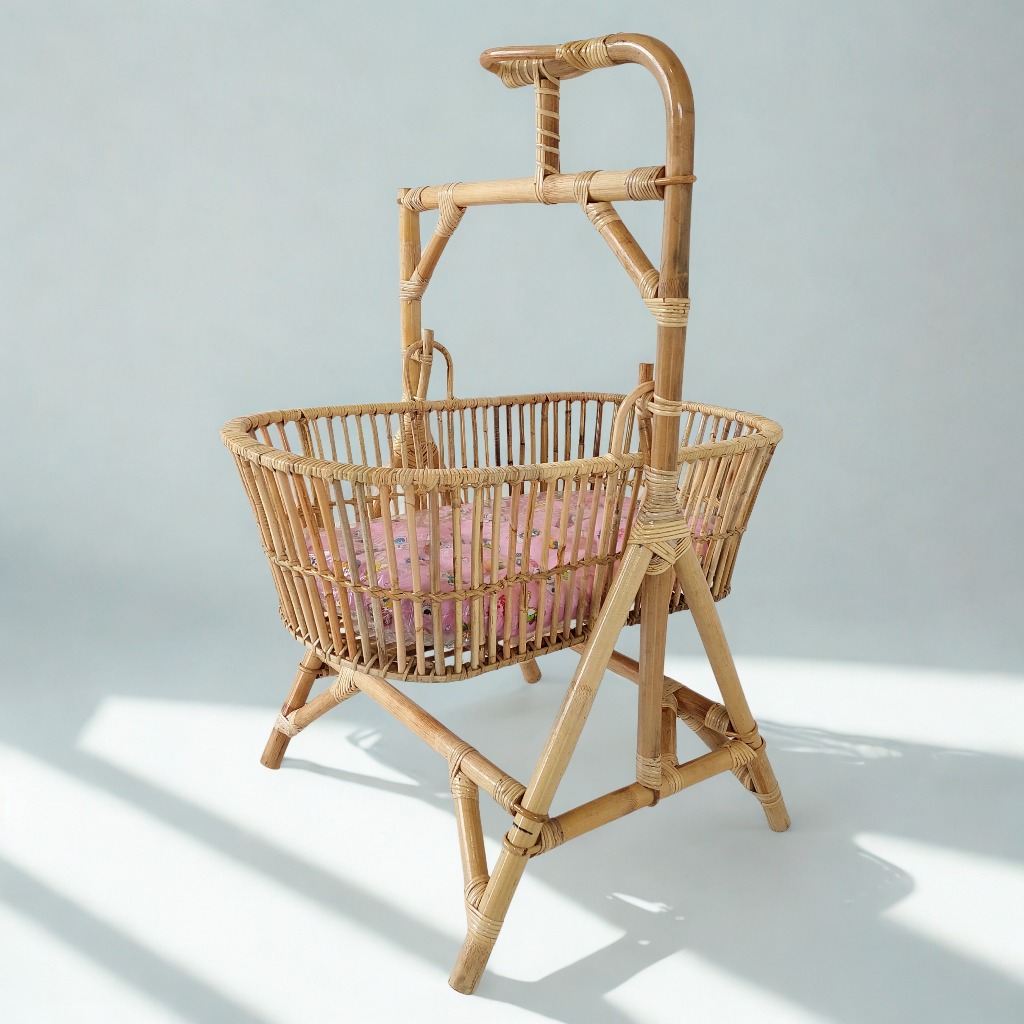 Keranjang Ayunan Gantung Bayi Rotan Dengan Kasur / Tempat Tidur Bayi Rotan Alami Minimalis
