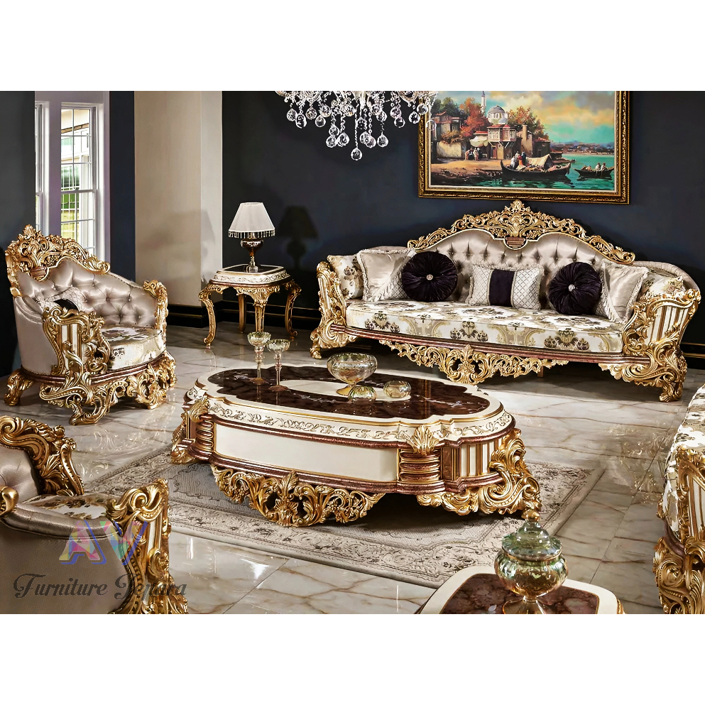 Sofa kursi ruang tamu mewah bergaya eropa clasik