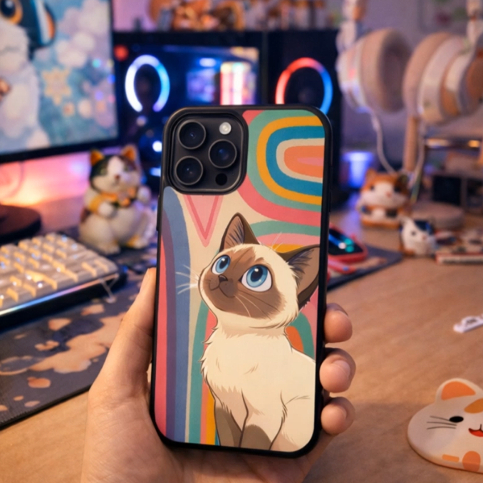 Rainbow Daydream Siamese NY0017 Hybrid Case iPhone 17 16 15 14 13 12 11 Pro Max Plus Air Mini XR