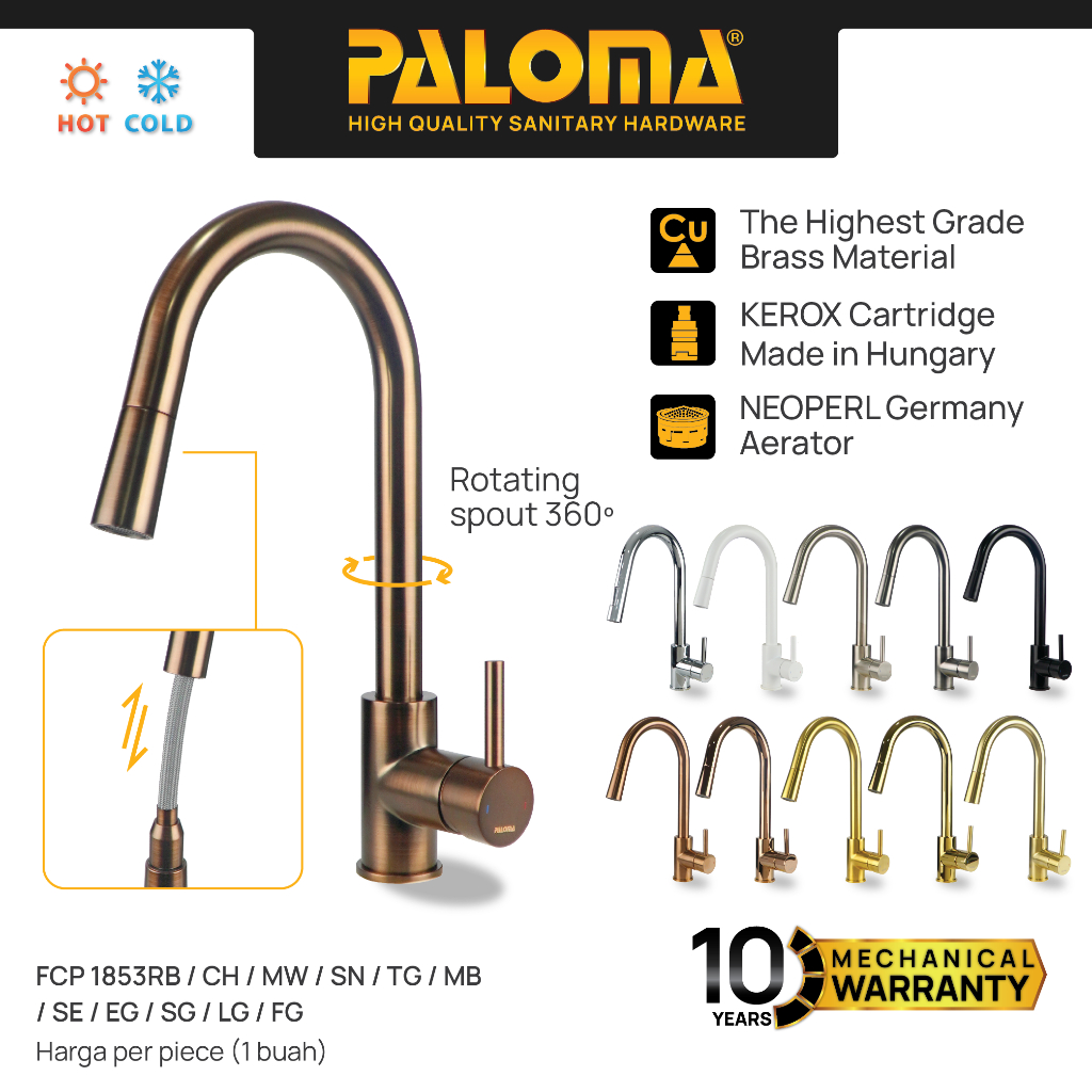 PALOMA Keran Mixer Cuci Piring Dapur Panas Dingin Kran Air Brass Kuningan Chrome Silver Black Gunmet