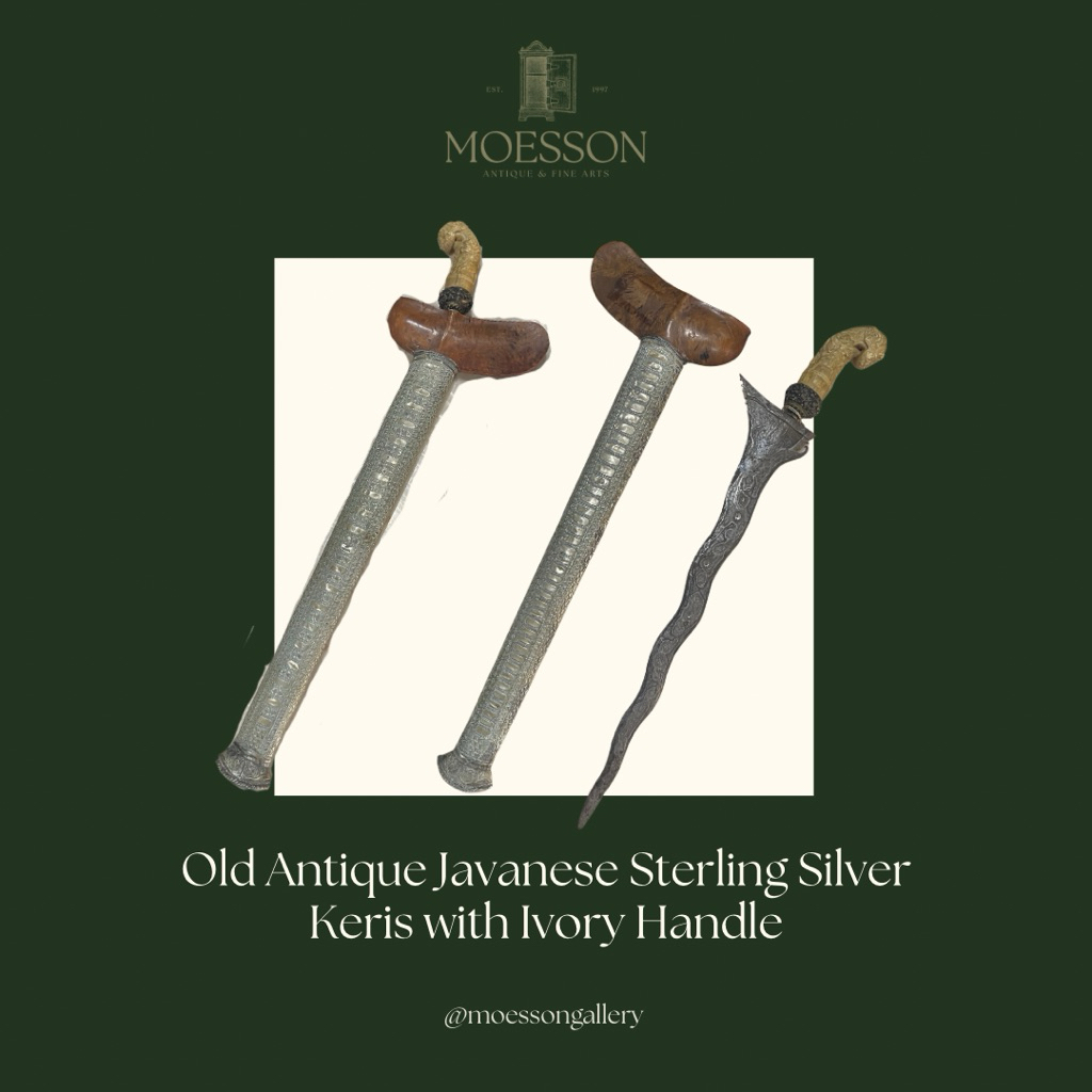 Keris Jawa dengan Sarung Perak dan Gagang Gading Lawas Antik Tua