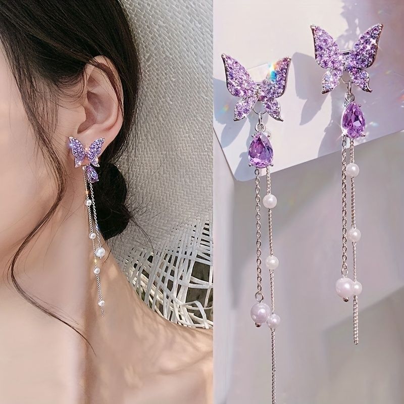 RCS - Anting kupu rumbai fashion hijab anting butterfly ungu ala korea