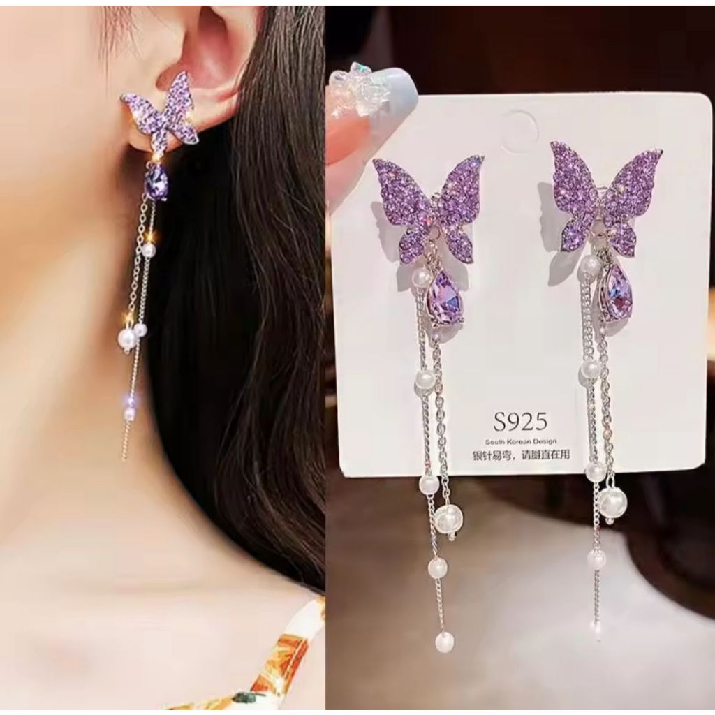 rcsbeauty - Anting kupu rumbai fashion hijab anting butterfly ungu ala korea