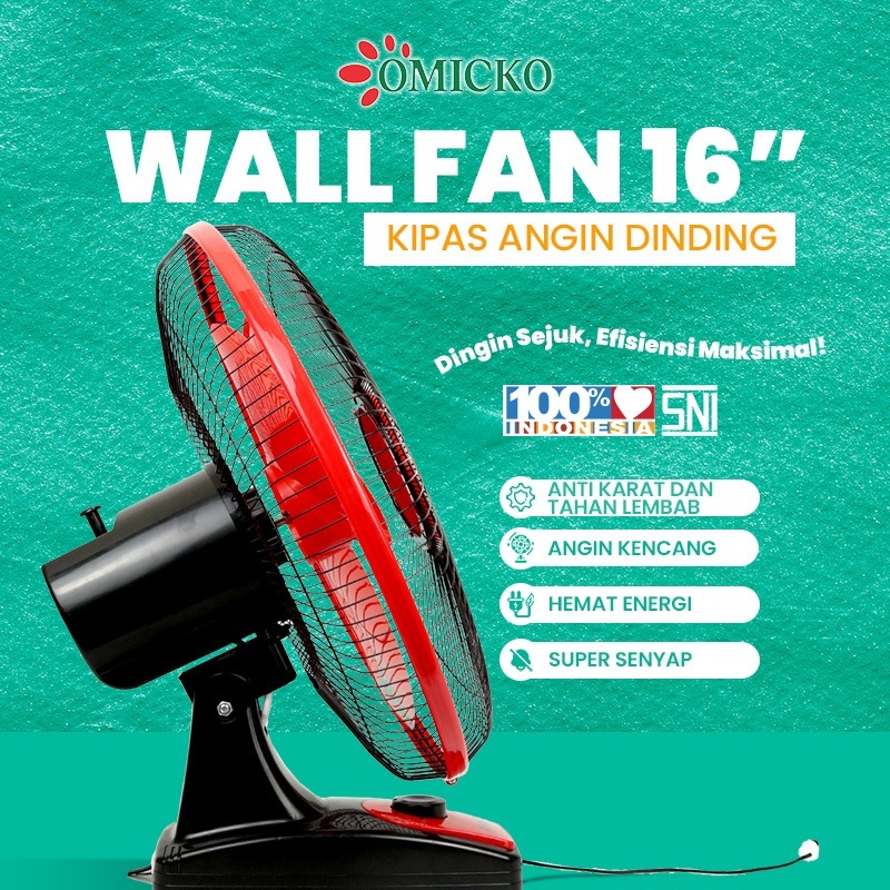Omicko Kipas Angin Dinding 16 Inci 3 Kecepatan / Kipas Angin Tembok / Kipas angin tempel dinding 16 