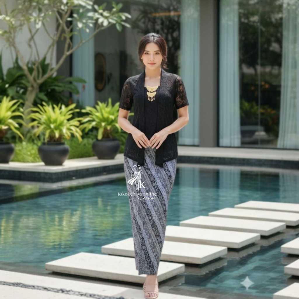 Satuset Kutubaru Brokat Lengan Pendek Wanita Elegan Terbaru