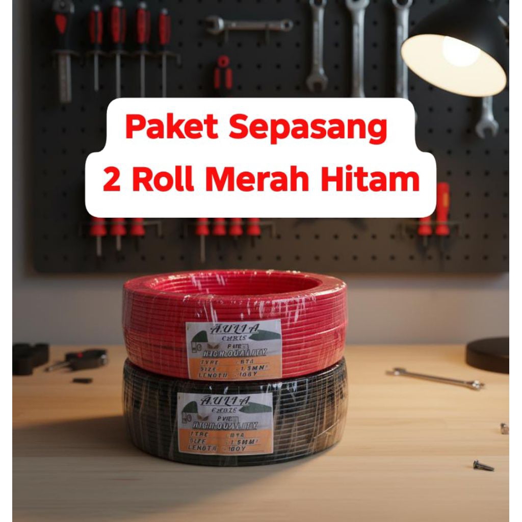 Paket Sepasang 2 Roll Merah Hitam Kabel listrik AULIA kawat tunggal. kabel instalasi listrik serbagu