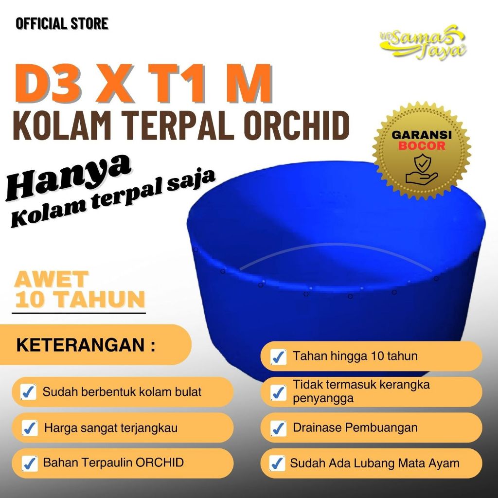 Kolam Terpal D3 x T1m Kolam Ikan Bundar Bahan Terpal Semi Karet ORCHID