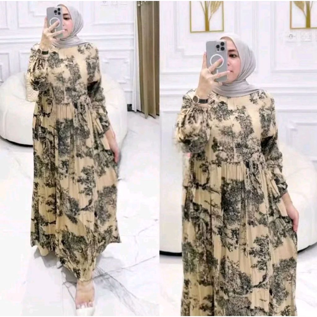 Midi Dress Premium Motif Bunga