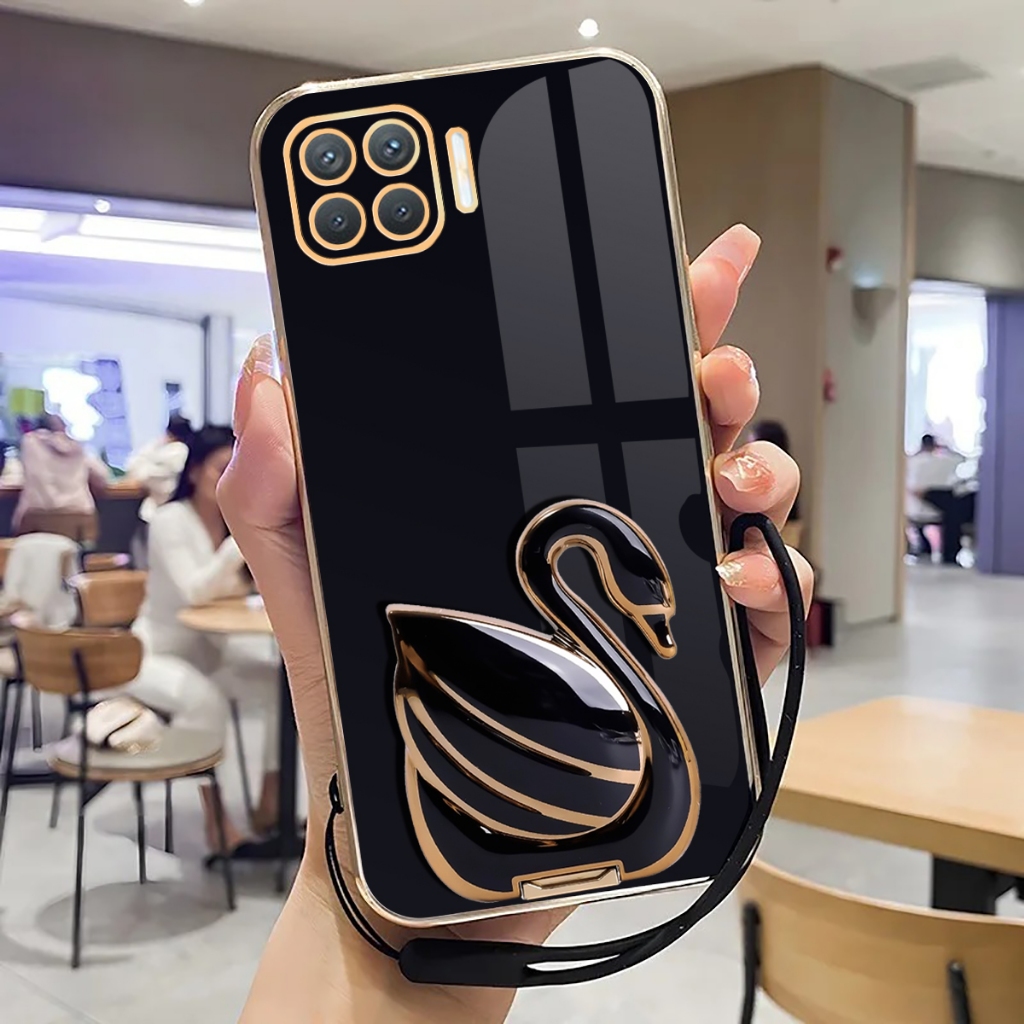 Case Oppo Reno 4F Softase Mewah Silikon Plating With Holder Kick Stand