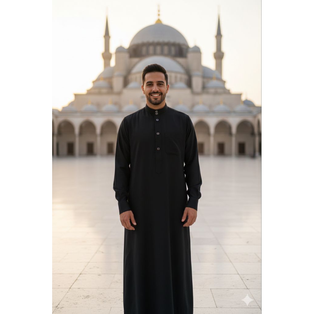 GAMIS PRIA JUBAH GAMIS PRIA GAMIS PRIA DEWASA PREMIUM GAMIS LAKI-LAKI KANCING SNAP JUBAH HITAM PREMI