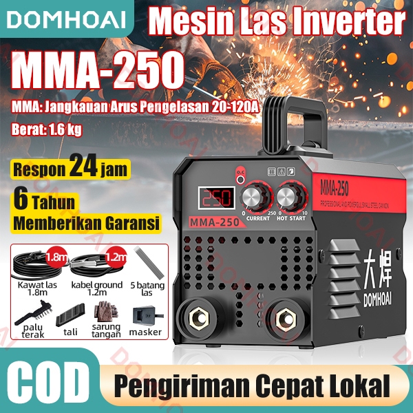 DOMHOAI Mesin Las Inverter Portable MMA-250  Inverter Trafo Las Mesin Las  450 Watt Mesin Trafo Las 
