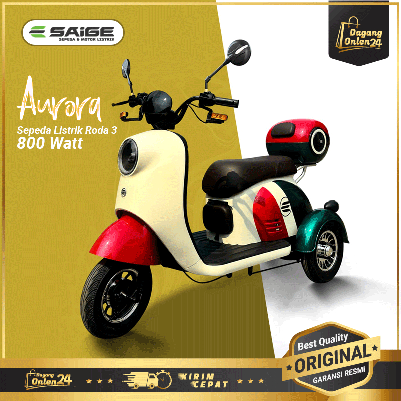 Sepeda Listrik Roda 3 SaiGe AURORA E bike Anti Air Sepedah Listrik Roda Tiga Untuk Dewasa Garansi
