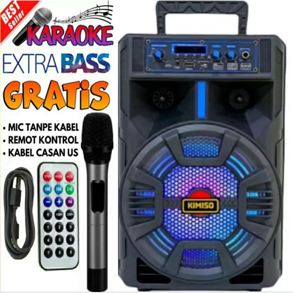 Speaker Bluetooth Kimiso 3381 Free Mic karaoke Speaker Bluetooth 6.8inc Subwoofer aktif Super Subwoo