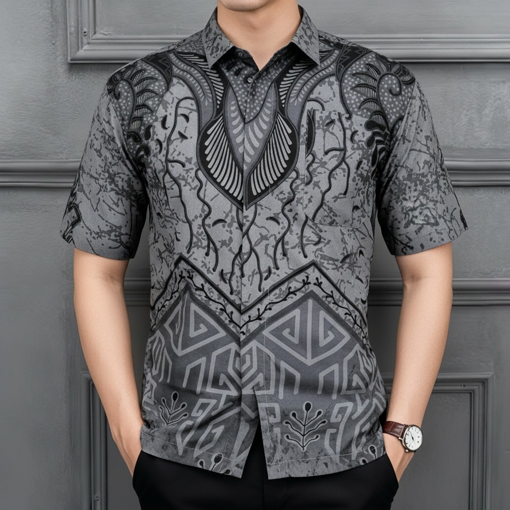Raw And Denim Kemeja Batik Pria Lengan Pendek