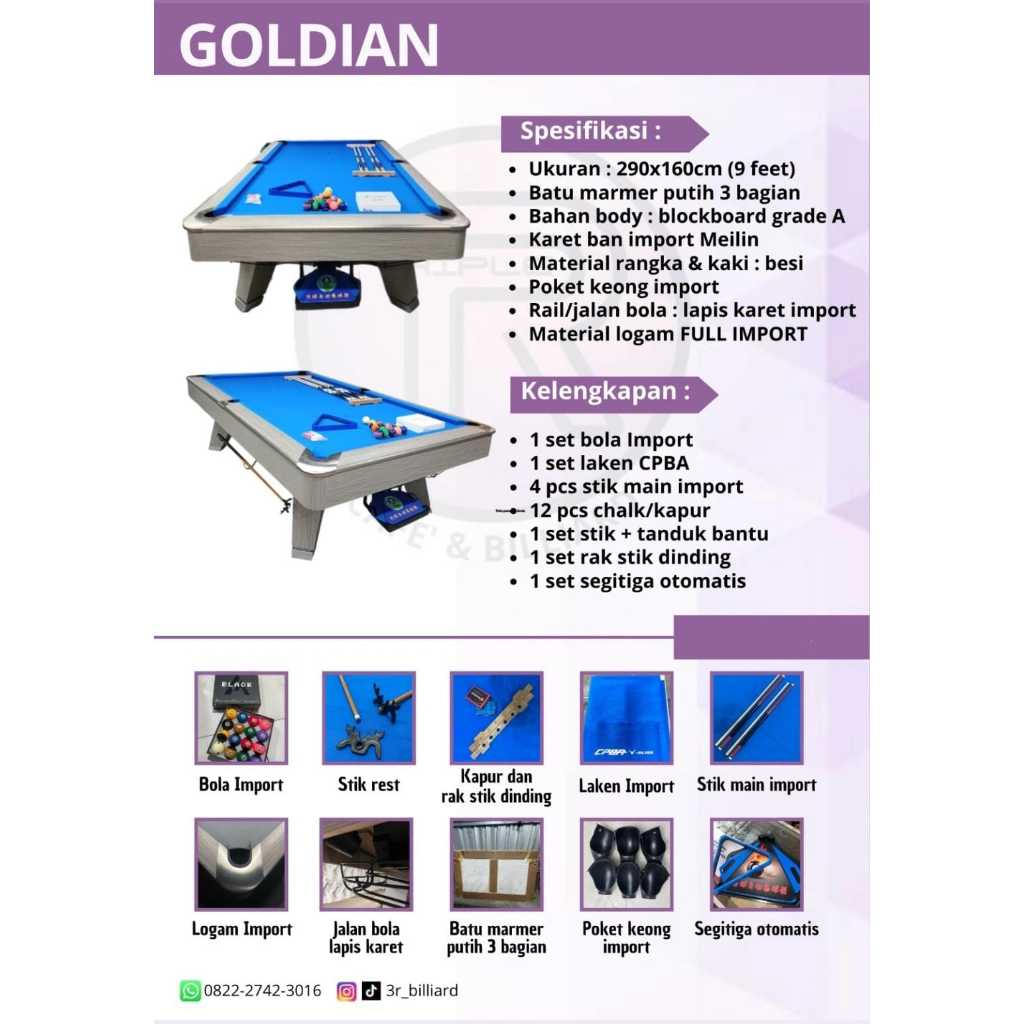 Meja Billiard 9 Feet Goldian - Pool Table 9 Feet - Meja Billiard
