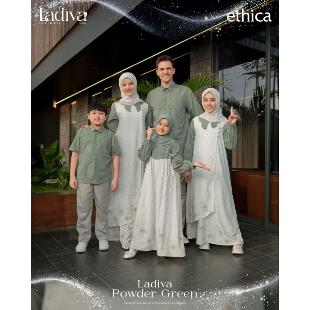 Terbaru Sarimbit Ethica 2026 Powder Green Couple Keluarga Baju Lebaran Gamis Dewasa Ladiva 32 Koko D