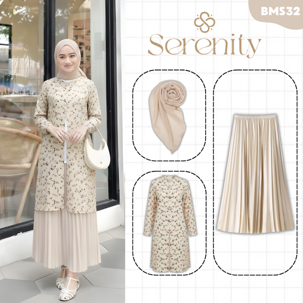 One Set Korean Style {Tunik Aimel, Bella Square, Rok Plisket/Rok Duyung } OOTD Kekinian BMS32