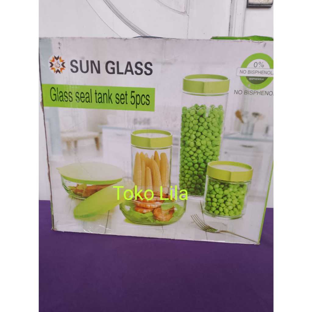 Cuci Gudang Set Toples Lebaran Hijau Kaca Isi 5 Sun Glass Seal Tank Set 5 Pcs