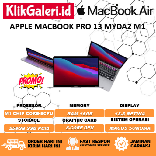 LAPTOP KULIAH APPLE MACBOOK PRO 13 MYDA2 M1 16GB 256GB 13.3 RETINA SILVER SECOND