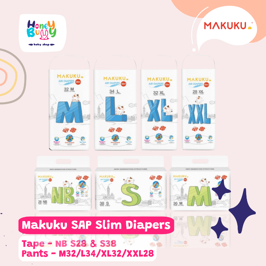 MAKUKU SAP DIAPERS SLIM TAPE NB, TAPE S, PANTS M, L, XL, XXL
