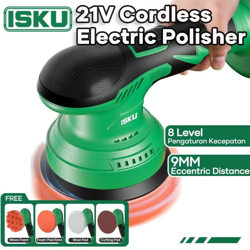 ISKU Cordless 21V Polisher Mobil 9mm Cordless Eksentrik Mesin Poles Mesin Poles Mobil & Furnitur