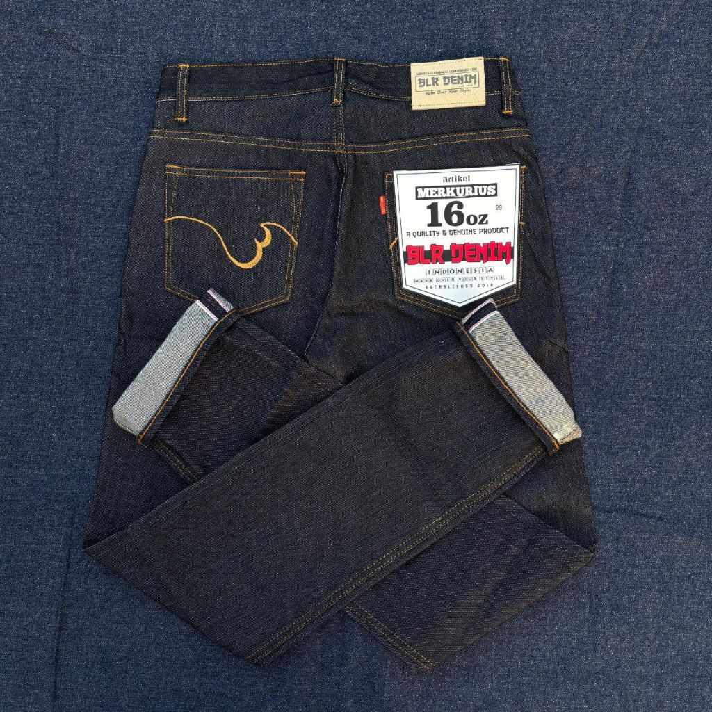 Denim Celana jeans pria Brand BLR Denim selvedge accent raw denim 160z/celana denim selvedge size