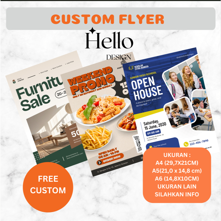 (FREE DESAIN) Cetak Brosur Custom / Flyer Promosi A4 | A5 | A6
