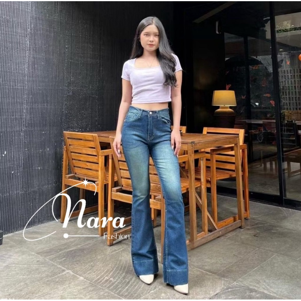 Celana Cutbray Jeans Lipat Bawah Wanita -  Highwaist Jeans Cutbray Retro