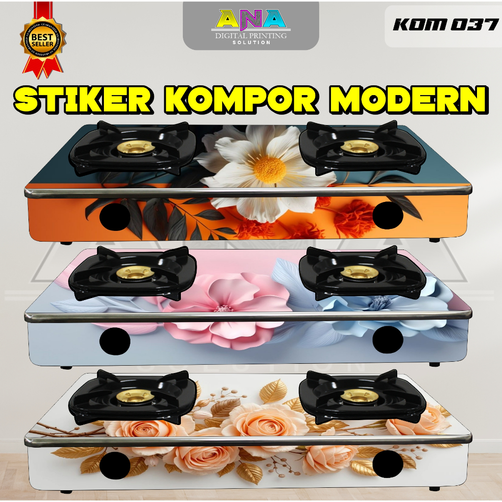 Stiker Kompor Motif Bunga Cantik Elegan - Sticker Kompor Gas Tahan Panas - Stiker Viynl Tahan Panas 