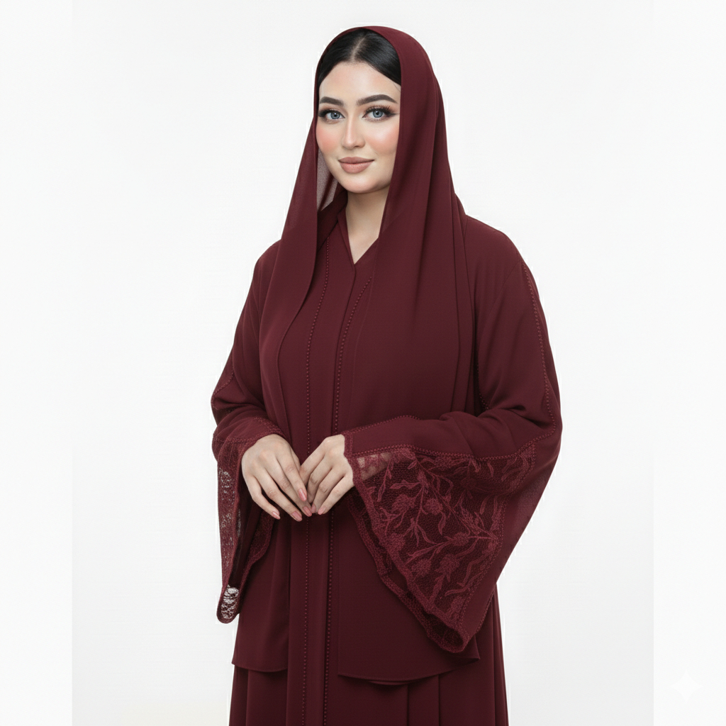 HEELA ABAYA Azalea Brukat Hitam Maroon