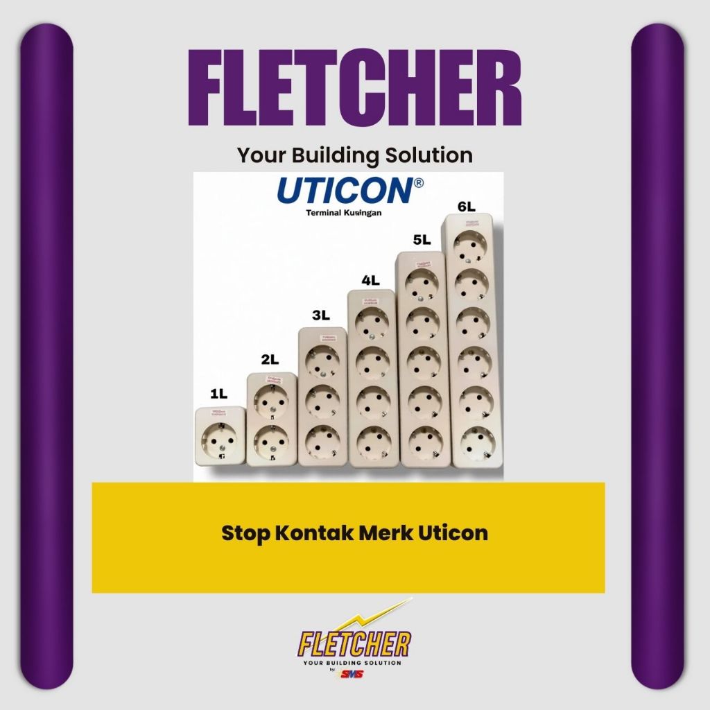 Stop Kontak Merk Uticon / Lubang Terminal Kuningan Colokan Listrik 1-6 Lubang