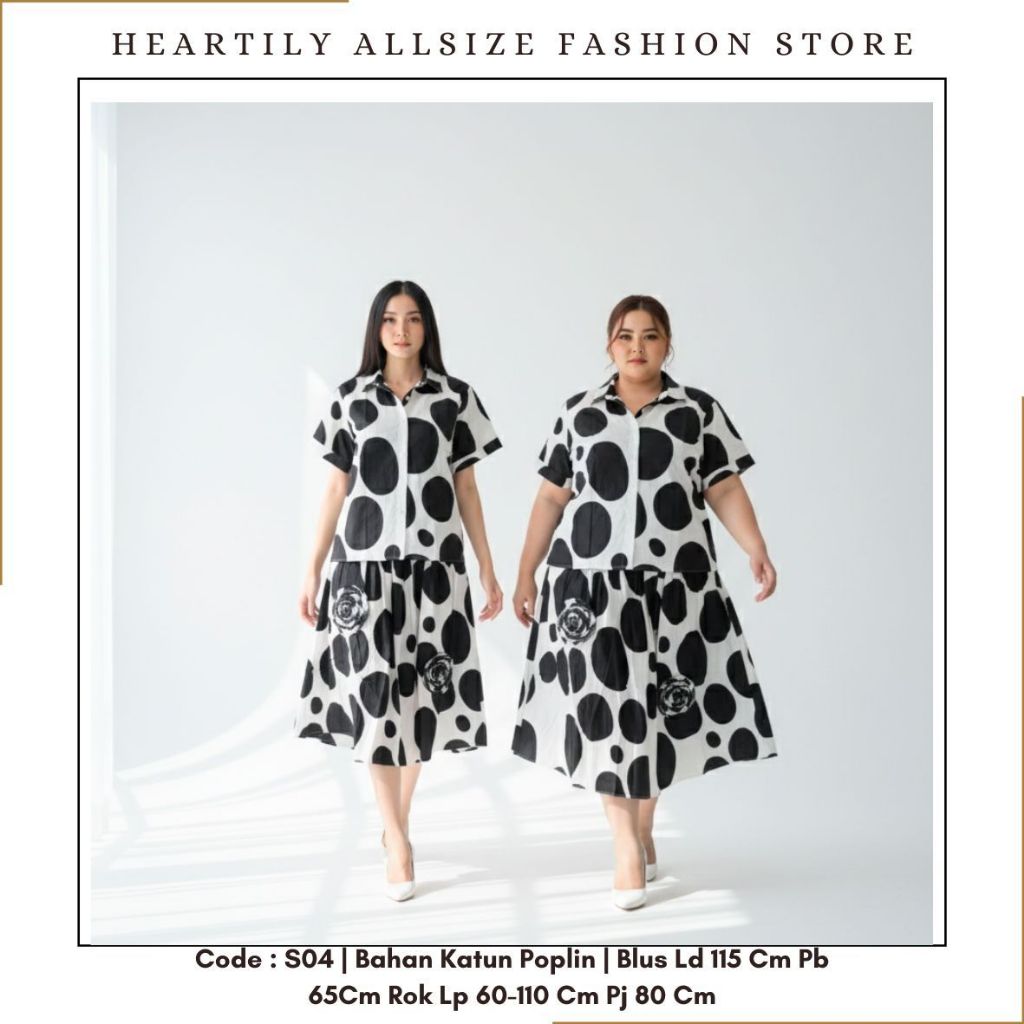 [ HEARTILY FASHION ] S04 Set Wanita Allsize Polkadot LD 115 - Rok LP 60-110cm Karet Pinggang Katun P