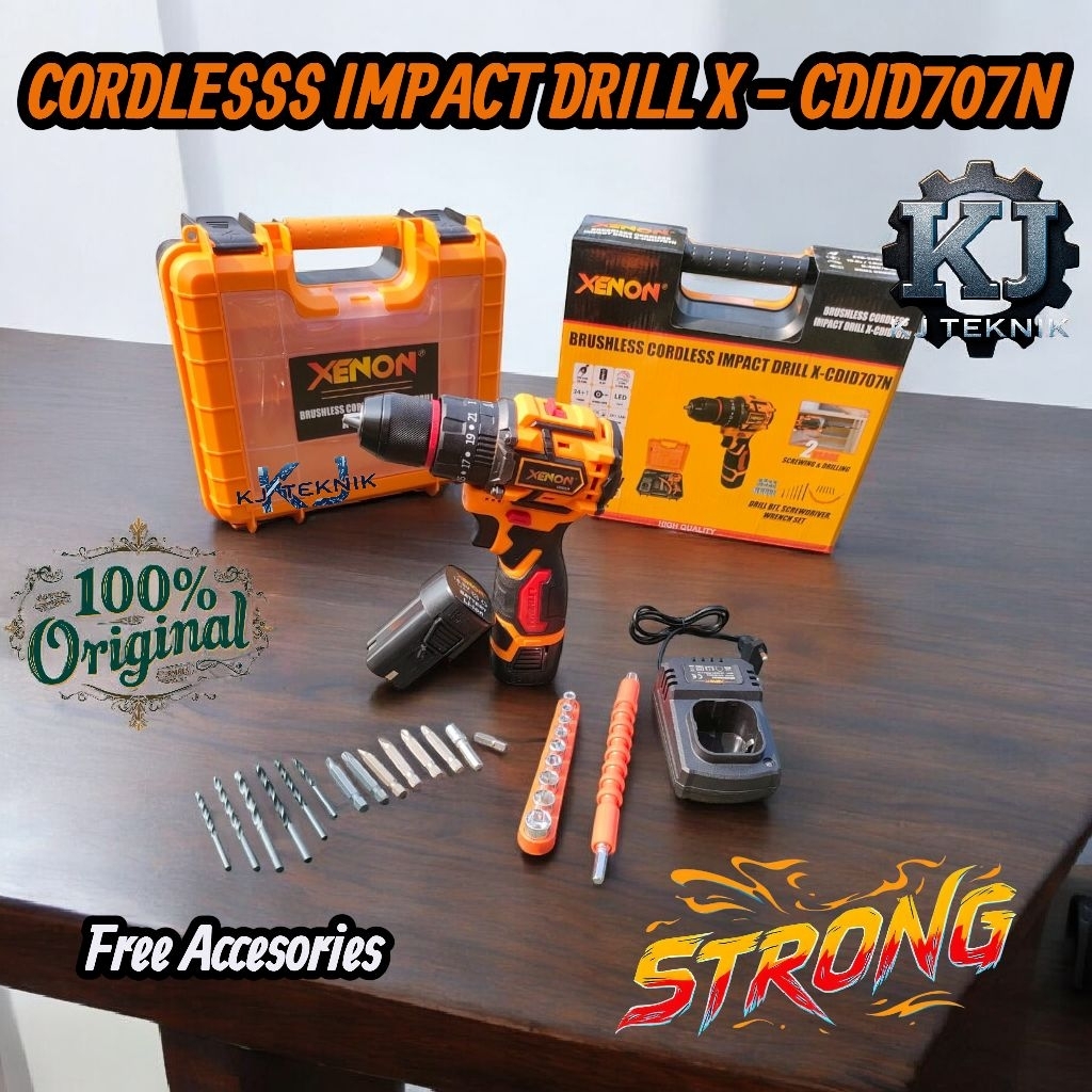XENON Bor Obeng Baterai Brushless CDID707N Cordless Drill Impact Screwdriver 16,8V CDID707-N  3 Spee