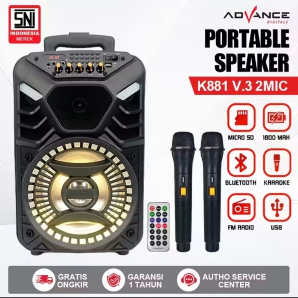 Speaker Aktif Portable ADVANCE K881 New 8 INCH BT Mic 2 Wireles