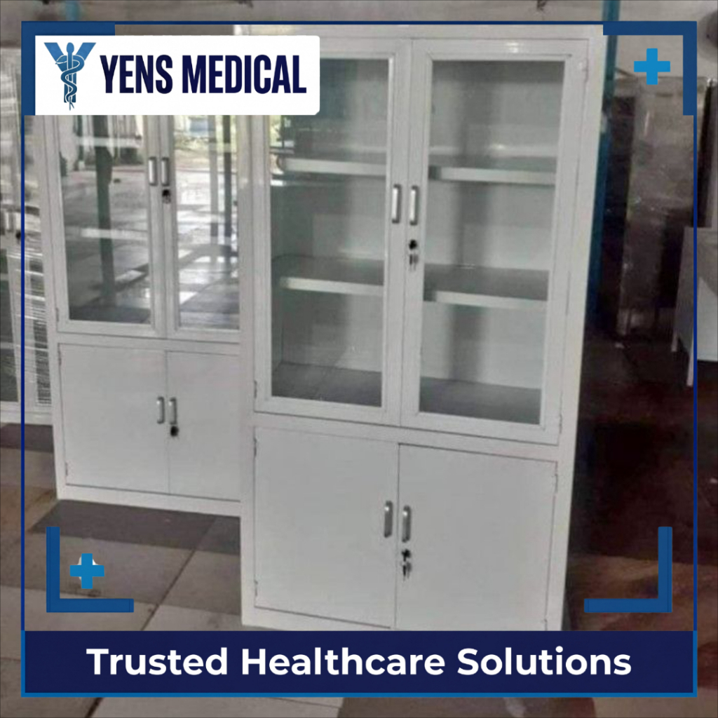 Lemari Obat 2 Pintu Besi - Kabinet Instrumen Medis Apotek Klinik