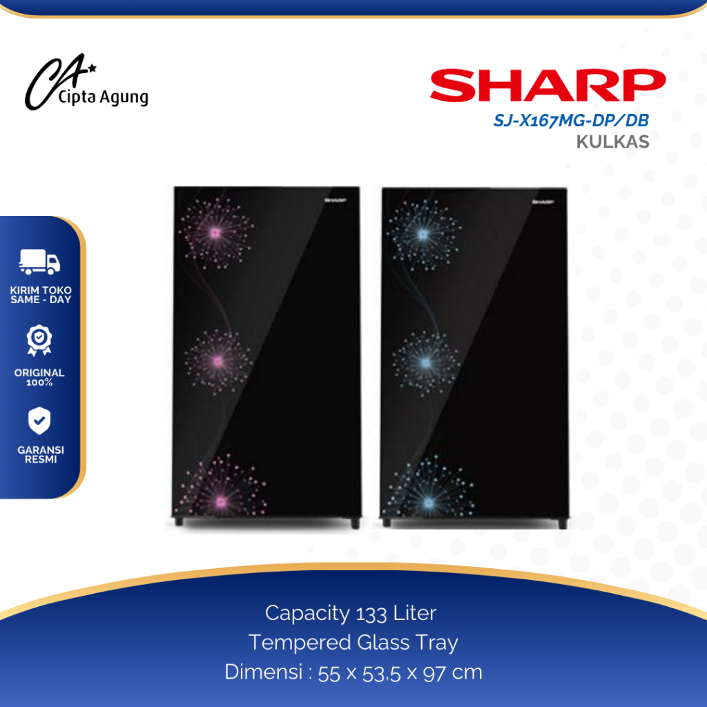 SHARP SHINE MAGNEGLAS SERIESKULKAS ES 1 PINTU 133L 133 LITER SHARP SJX167MGDP SJX 167 MGDP SJX167 MG