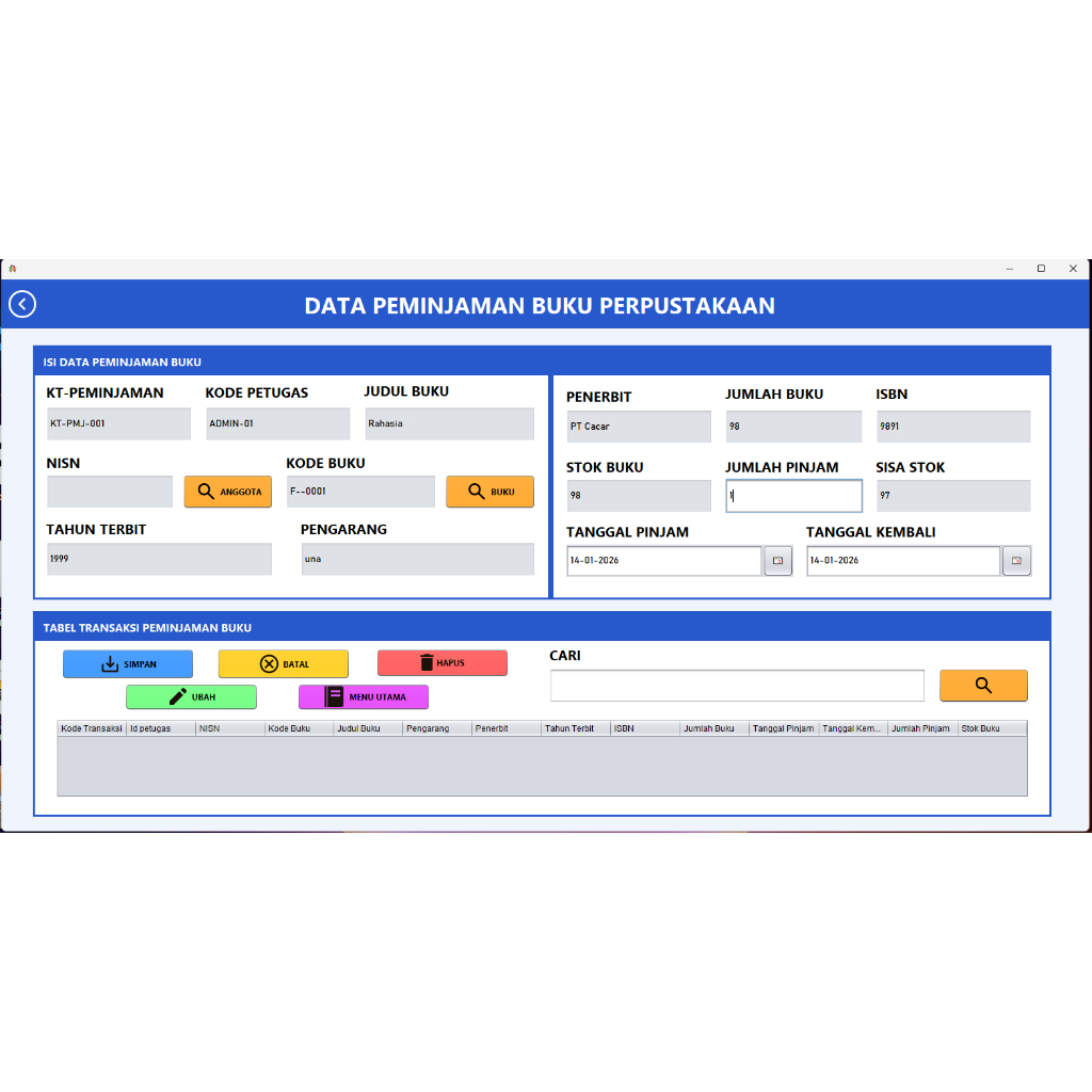 APLIKASI PERPUSTAKAAN SEKOLAH JAVA (DESKTOP)